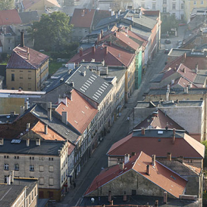 Zabkowice Slaskie, ulica Armii Krajowej. EU, PL, Dolnoslaskie. Lotnicze.